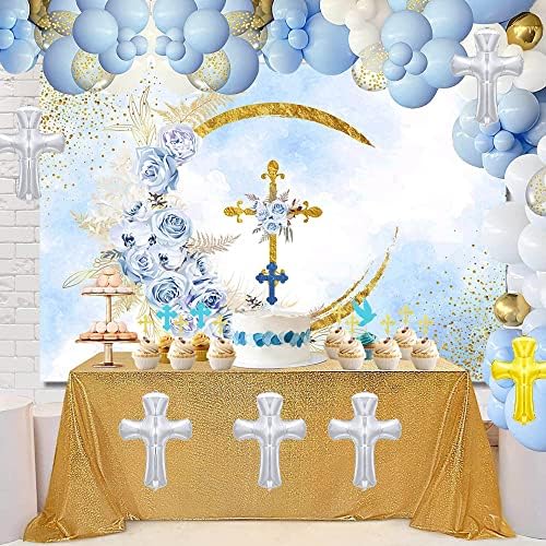 8 * 6 רגל אלוהים יברך רקע ילדה ראשון הקודש הקודש הטבלה מסיבת צילום רקע כחול פרחוני זהב נקודות יום הולדת