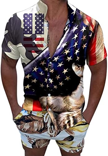 XXBR חולצות הוואי לגברים, יום העצמאות כפתור שרוול קצר למטה חולצת טי קיץ טופ חולצת חוף מזדמן רגוע