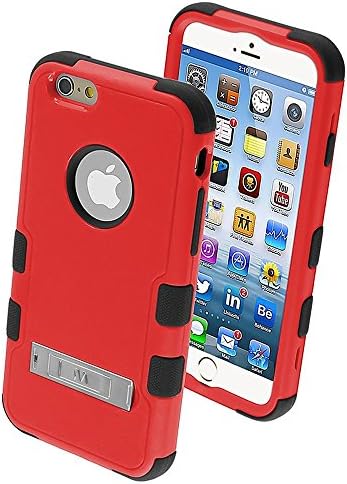 Asmyna iPhone 6 טוף טוף מגן טלפון היברידי עם אריזות מעמד - אריזה קמעונאית - אדום/שחור טבעי