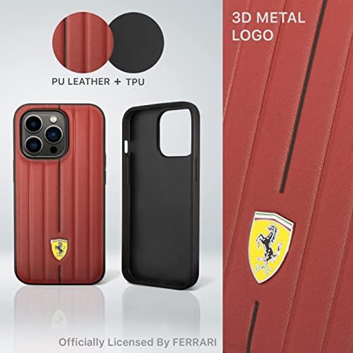 מארז טלפון של CG נייד פרארי לאייפון 14 Pro בפסים מובלטים אדומים, עור מגן, עמיד ואנטי סקרט עם Snap-On