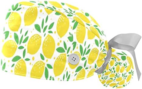 2 חתיכות כובע עבודה על עלווה לימון צהוב עם כפתורים ועניבת סרט לנשים