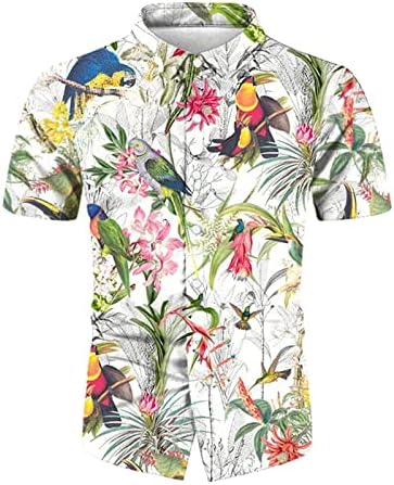חולצות הוואי גברים XXBR, כפתור שרוול קצר של שיפוע למטה דש וינטג