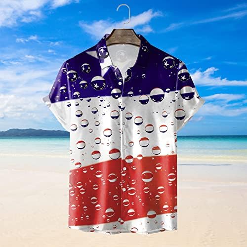 XXBR חולצות הוואי לגברים, יום העצמאות יום שרוול קצר כפתור למטה חולצת טי קיץ רגועה מתאימה לחוף חוף מזדמן