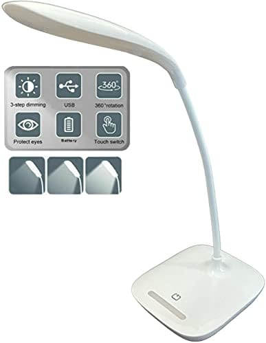 LED 3 רמות עמעום מנורה 2-in-1 coltrol עם אור לילה. USB או סוללה מופעלים. שחור או לבן