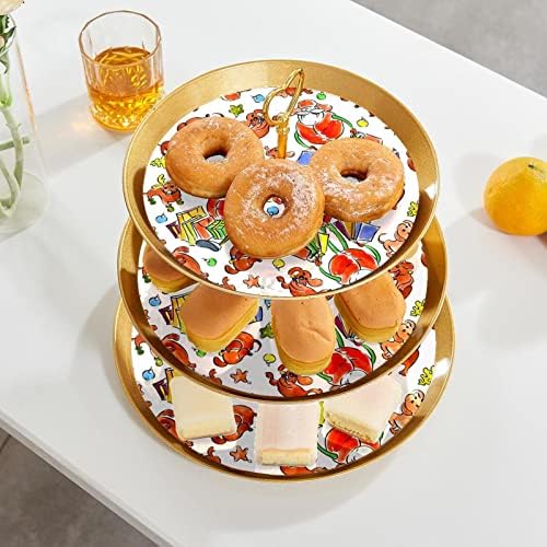 עמדת עוגות סט 3 דוכני קאפקייקס שכבה פלטת מאפה לשימוש חוזר לקישוטים למסיבות תה יום הולדת, סנטה קלאוס