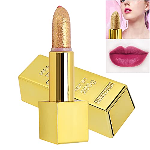 זהב שפתון מתכתי, זהב שפתון ניצוץ שפתון זהב בר עיצוב עמיד למים לאורך זמן לחות חלק שפתיים איפור קוסמטיקה