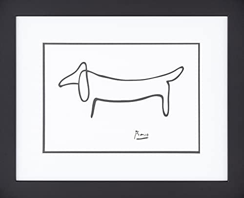 BuyArtforlless מסגר את ציור הכלבים של פבלו פיקאסו 14x11 פוסטר הדפסת אמנות מחצלת כפולה, שחור, לבן