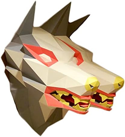 מראה כלב כפול ראשי מראה קישוט קיר DIY גביע נייר תלת מימד דגם נייר גיאומטרי פסל נייר בעבודת יד פסל אוריגמי