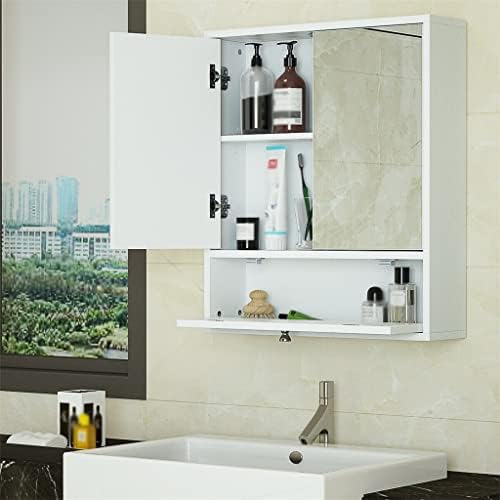 ארון אמבטיה TREXD עם דלתות כפולות אחסון רכוב קיר מדפי עץ ריהוט לחדר אמבטיה לבן