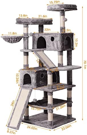 מגדל חתול חתול MQ 70.1 אינץ ', מרובה מגרד חתולים עם דירות, סולמות, סל, ערסל ומוטות קטיפה לחתלתולים,