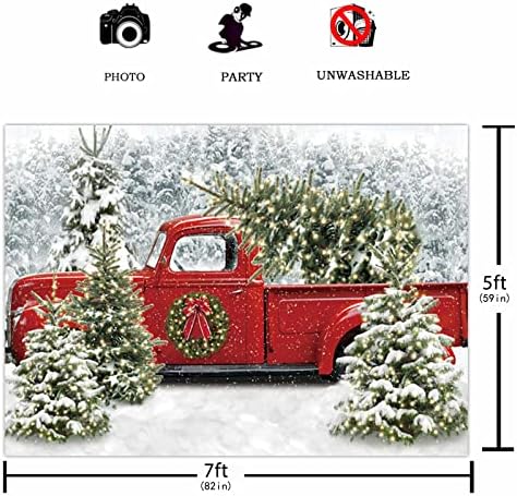 עץ מצחיק 95 איקס 72 חג המולד אדום משאית רקע חורף מושלג יער עץ רקע חג המולד לתת לו שלג עונתי תינוק מקלחת