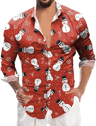 גברים של אופנה מזדמן חג המולד דיגיטלי 3 הדפסת חג דש כפתור ארוך שרוול חולצה חולצה לנד שרוול חולצה גברים
