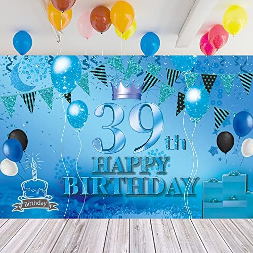 יום הולדת 39 שמח רקע באנר כחול שלט 39 פוסטר 39 אספקת מסיבת יום הולדת ליום נישואין תא צילום צילום רקע