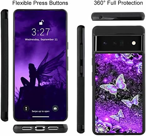 עיצובים של OOK עבור Google Pixel 6 Pro Case Glitter Purple Pultfly ערפילית עיצוב חלל מחשב קשה+TPU רך