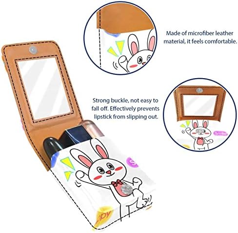 מיני איפור תיק עם מראה, מצמד ארנק מעוור שפתון מקרה, קריקטורה בעלי החיים ארנב שמח