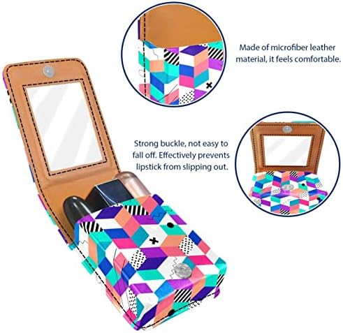 מופשט צבעוני גיאומטרי דפוס איפור שפתון מחזיק מקרה עבור מחוץ מיני שפתון מקרה עם מראה נסיעות שפתון פאוץ