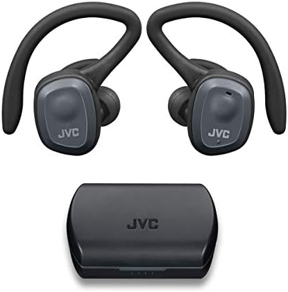 JVC HAET45TB באמת אוזניות ספורט אלחוטיות, תמיכה באוזן כפולה עם וו ניתוק, חיי סוללה בסך 14 שעות עם מארז