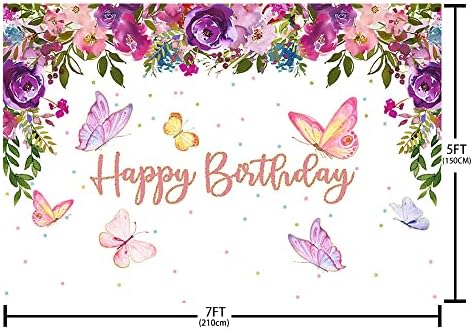 אייבין פרפר יום הולדת שמח רקע בנות סגול וורוד פרחוני ופרפר מסיבת יום הולדת קישוטי תמונה תפאורות צילום
