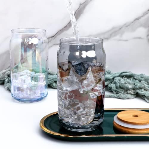 כוסות זכוכית של 6,16 עוז יכול בצורת כוסות שתייה עם מכסים וקשיות,כוסות קפה זכוכית אפור,כוסות קפה קר חמוד