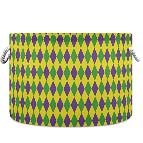 Visesunny Mardi Gras ירוק סגול סגול דפוס יהלום צהוב כביסה סלי כביסה באחסון בד קופסת אחסון קופסת אחסון