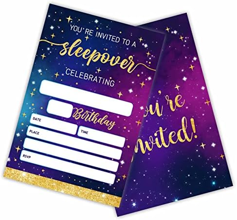 Awsice Sleep על הזמנות ליום הולדת, גלקסי מילוי דו צדדי כרטיסי הזמנה למסיבת יום הולדת ， בנים, בנות, ילדים,