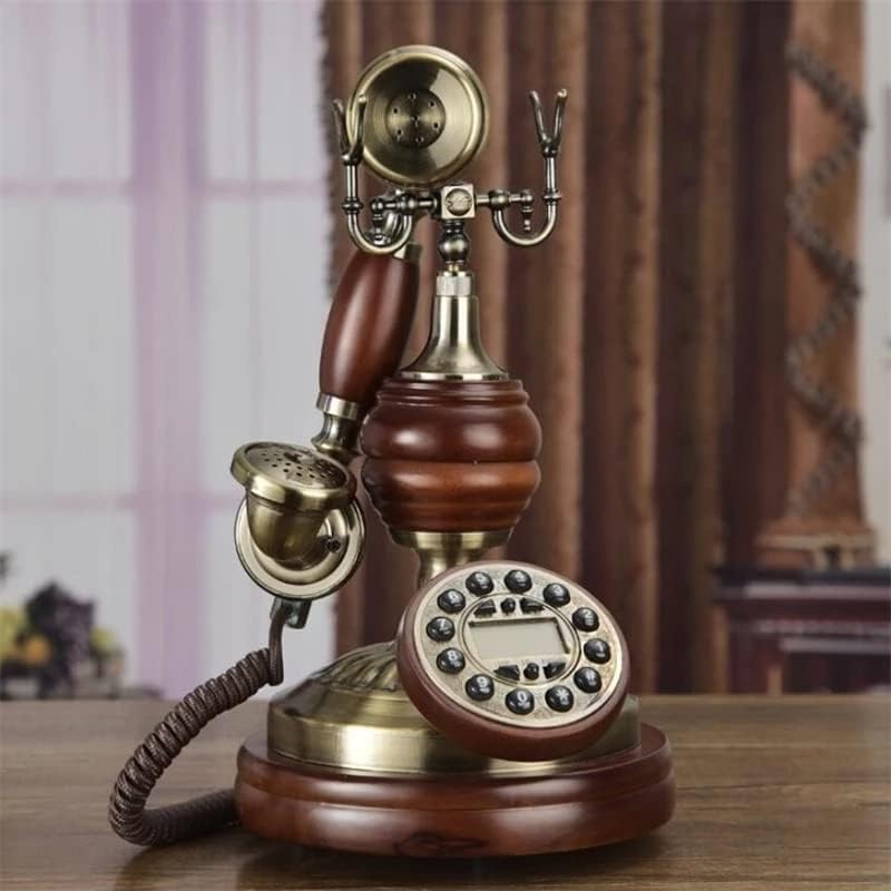 ZSEDP עתיק טלפון קבוע רטרו מגע בית חיוג עץ מוצק טלפון טלפון תאורה אחורית כחולה+חינם+מזהה מתקשר