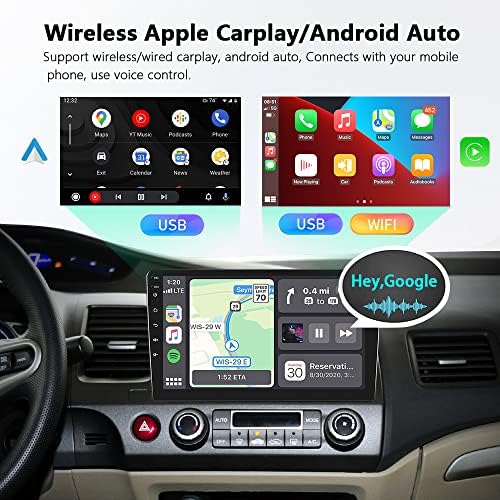 עבור הונדה סיוויק 2006-2011 רדיו סטריאו לרכב אנדרואיד כפול דינואיד עם Apple Carplay אלחוטי, רדיו מסך