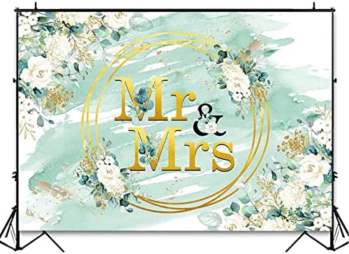 אווזאנו מר וגברת רקע לקבלת חתונה לבן פרחוני וירק אקליפטוס חתונה צילום רקע עוסק טקס יום נישואים כלה מקלחת