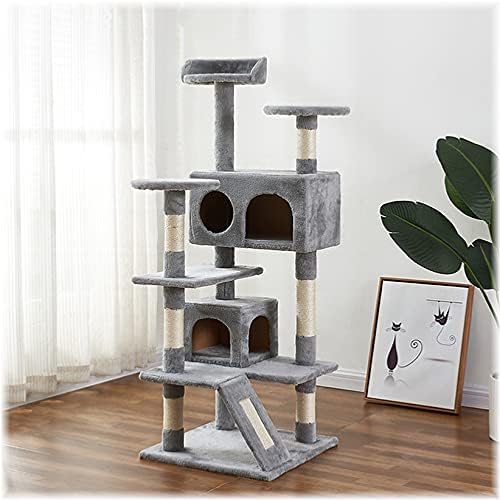 חתול מגדל, 52.76 סנטימטרים חתול עץ עם סיסל גירוד לוח, רצפה כדי תקרת חתול עץ עם מרופד פלטפורמה, 2 יוקרה