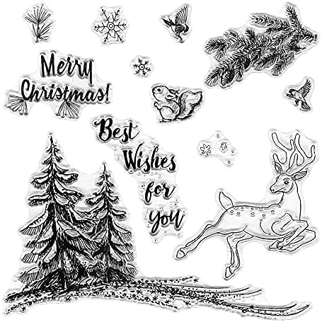עצי חג מולד שמח צבי חותמות ברורות לקישוט לקישוט Diy Scrapbooking, מילות ברכה חותמות חותמות גומי שקופות