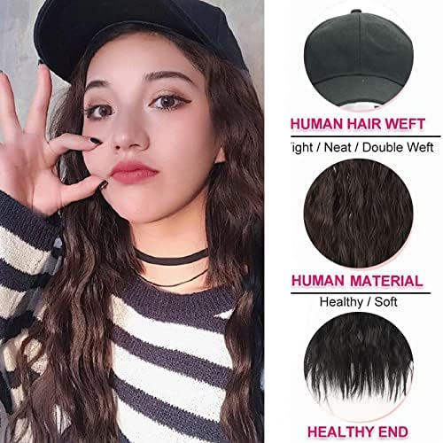 ילדה מתולתל סינטטי נשים באיכות ארוך שיער שחור עם כובע 24 אינץ שמש כובע מגן