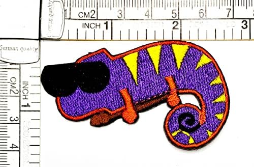 קליינפלוס 3 יחידות. חמוד זיקית לובש משקפיים קריקטורה תיקון לטאה שממית רקום אפליקצית מלאכה בעבודת יד