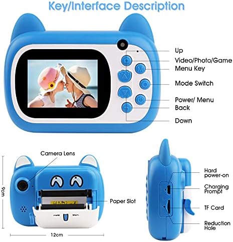 מצלמה דיגיטלית להדפסה מיידית לילדים, שדרוג מצלמת סלפי לילדים, מצלמת וידאו דיגיטלית אפס דיו עם נייר הדפסה