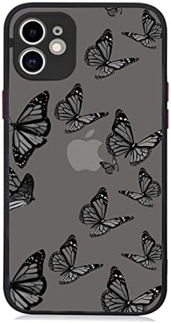 Luowan Black Butterfly שתוכנן למארז iPhone 12, מחשב קשיח מט שקוף בחזרה עם עיצוב הדפסת פרפר חמוד לנשים