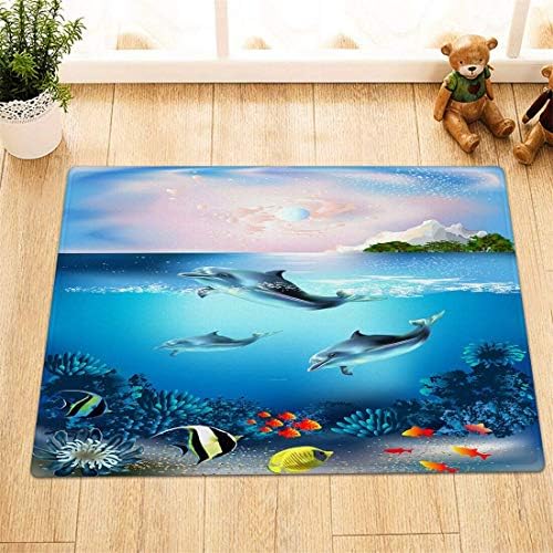 לובדומי קריקטורה מתחת למים עולם בעלי החיים כריש דולפין נושא עיצוב סגנון אמבטיה כניסה שטיח אנטי להחליק