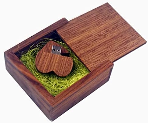 Lonmaix Walnut Heart Heart USB כונן הבזק 16GB עם קופסת עץ מילוי ירוק לחתונות, זוגות