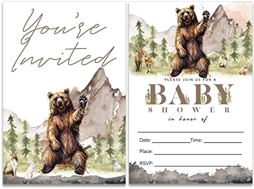 הזמנות למסיבת מקלחת לתינוקות של וודלנד סט סטייה של 20 עם מעטפות דוב יער סתיו מזמין כרטיסים ציוד למסיבות,