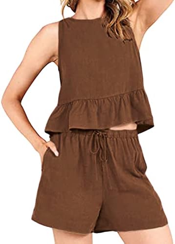 ערכות פשתן של FIHCH לנשים 2 חלקים תלבושת אימונית מזדמנת מערכות תלבושת תלבושת חולצה ללא שרוולים מכנסיים