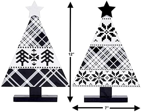 S/2 עצי חג המולד בחורף עץ שחור לבן משובץ משובץ משובץ וחדר כוכבים שולחן שולחן שולחן עבודה שולחן עבודה