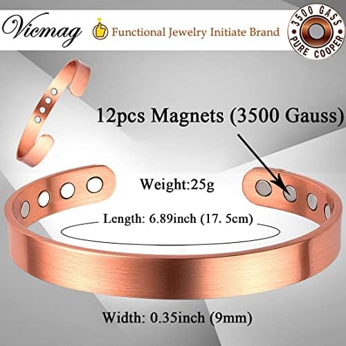 Vicmag 4 יחידים טבעת צמיד נחושת לנשים צמיד מגנטי עם מגנטים של חוזק אולטרה