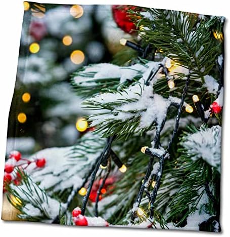 עץ חג המולד 3 דרוז חיצוני, שלג, מחטים, אורות, צעצועים. שמחת חורף - מגבות