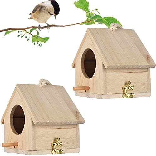 Tfwadmx Wren Bird House, חבילה של 2 בית ציפורים תלויה לחוץ, קנים מעץ קופסא קופסאות גן פטיו diy דקורטיבי