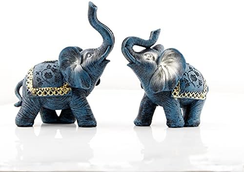פילים זוגיים כחולים תאילנדים פסל פסלי פסל עם מתנות תא מטען לקישוט שולחן עבודה קישוט מלאכה לבית