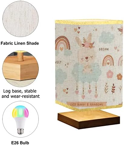 כיכר המיטה שולחן מנורת אוסף עיצוב אלמנטים עבור תינוק ילדים ילדים חמוד באני קשתות עץ בסיס פשתן בד צל