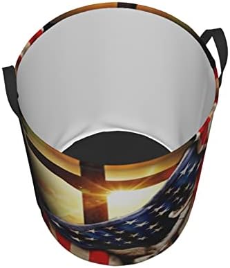 אמריקאי הנצרות צלב פטריוטית דגל כביסת עגול כביסה סל מתקפל אחסון סלי שינה אמבטיה סל