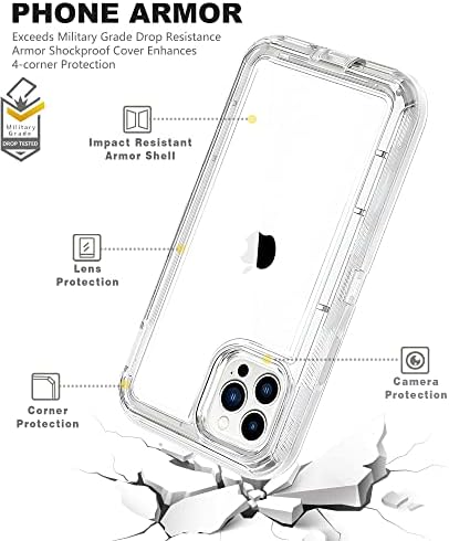 מגן נקה מקרה לאייפון 14 Pro Max עם נרתיק קליפ חגורה - עם מגני מסך 2x + סרט עדשה 1x - עמידה שכבה כפולה