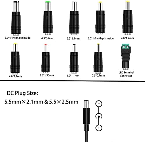 12V 2A AC DC מתאם אספקת חשמל מיתוג, מרכז חיובי לחוט מטען קיר 12 וולט עם 10 טיפים ל- 12VOLT 500MA ~ 2000MA