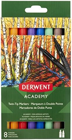 סמני קצה תאומים של Derwent Academy, מברשת/קצה עדין, 8 חבילה