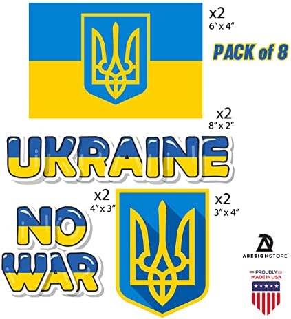 מדבקות ויניל דגל אוקראינה סט של 8 - אוקראינה ללא מדבקות מלחמה מדבקות פגוש - מעיל נשק אוקראינה מדבקת