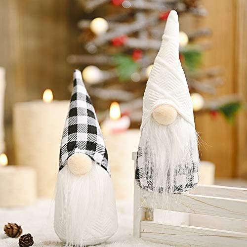 קישוטי חג המולד של זורפיה סט חבילה של 2 גמדים סקנדינביים חגים מקסימים עם קישוט טרול משובץ שחור, לבן,